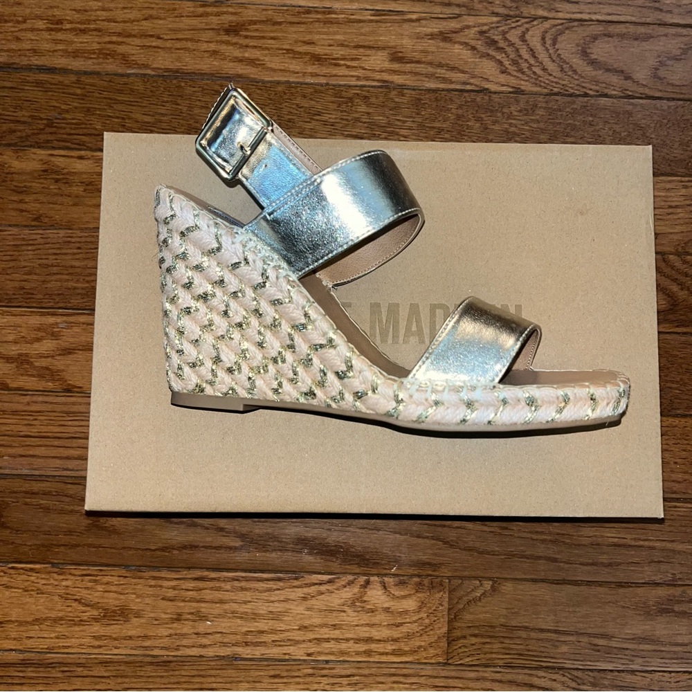 Steve Madden Gold & Tan Imply Espadrilles Wedge Sandals Women’s Size 9 - Picture 11 of 14